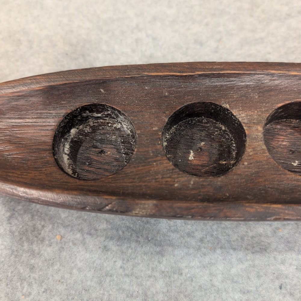 Hand Carved Wood Canoe Tea Light Candle Holder 4 Slot Boat Made in Thailand Dark - Picture 3 of 10
